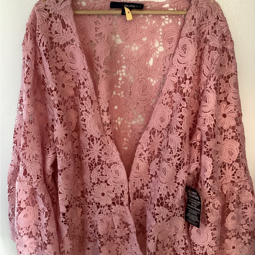 ❤️ Denim 24/7 Pink Lace Floral Cardigan 30 W - Picture 2 of 10